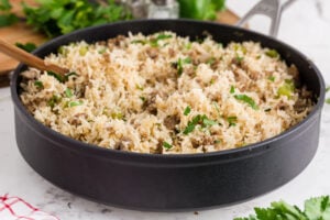 Dirty Rice with Sausage in a pan