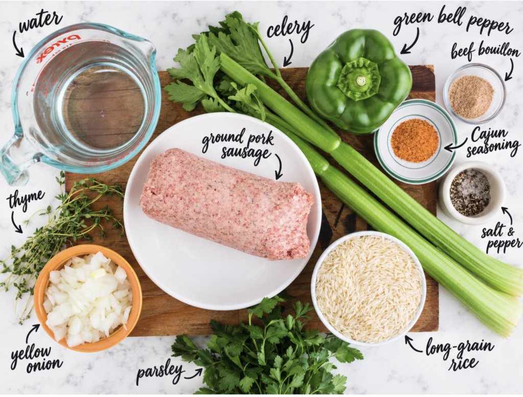 ingredients for Dirty Rice with Sausage