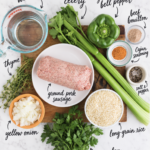 ingredients for Dirty Rice with Sausage