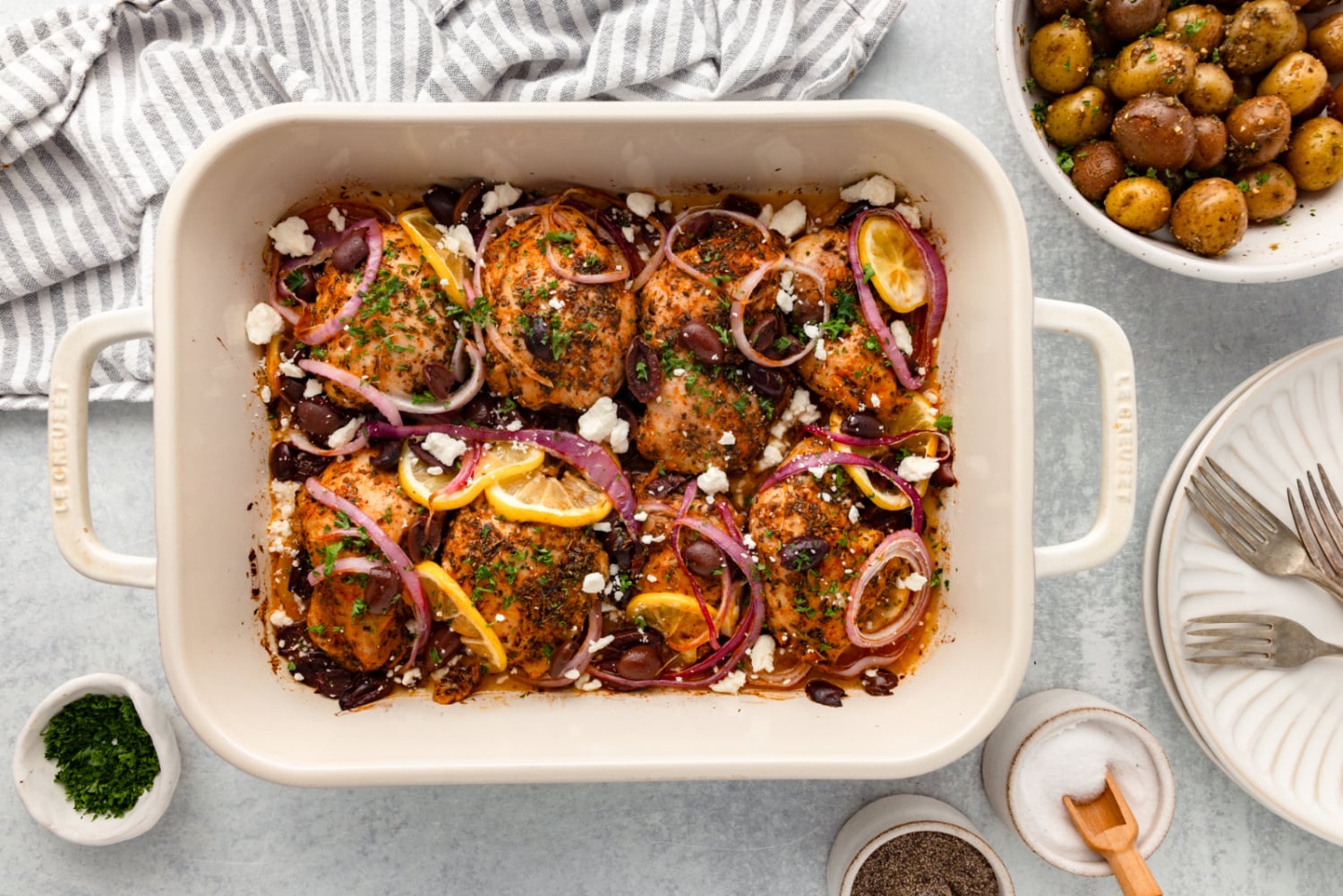greek chicken baked in a dish