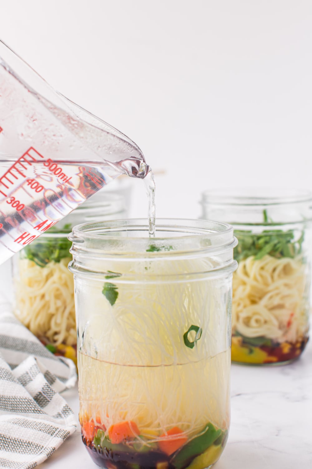 water to jars