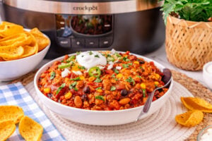 Slow Cooker Ground Turkey Chili in a bowl