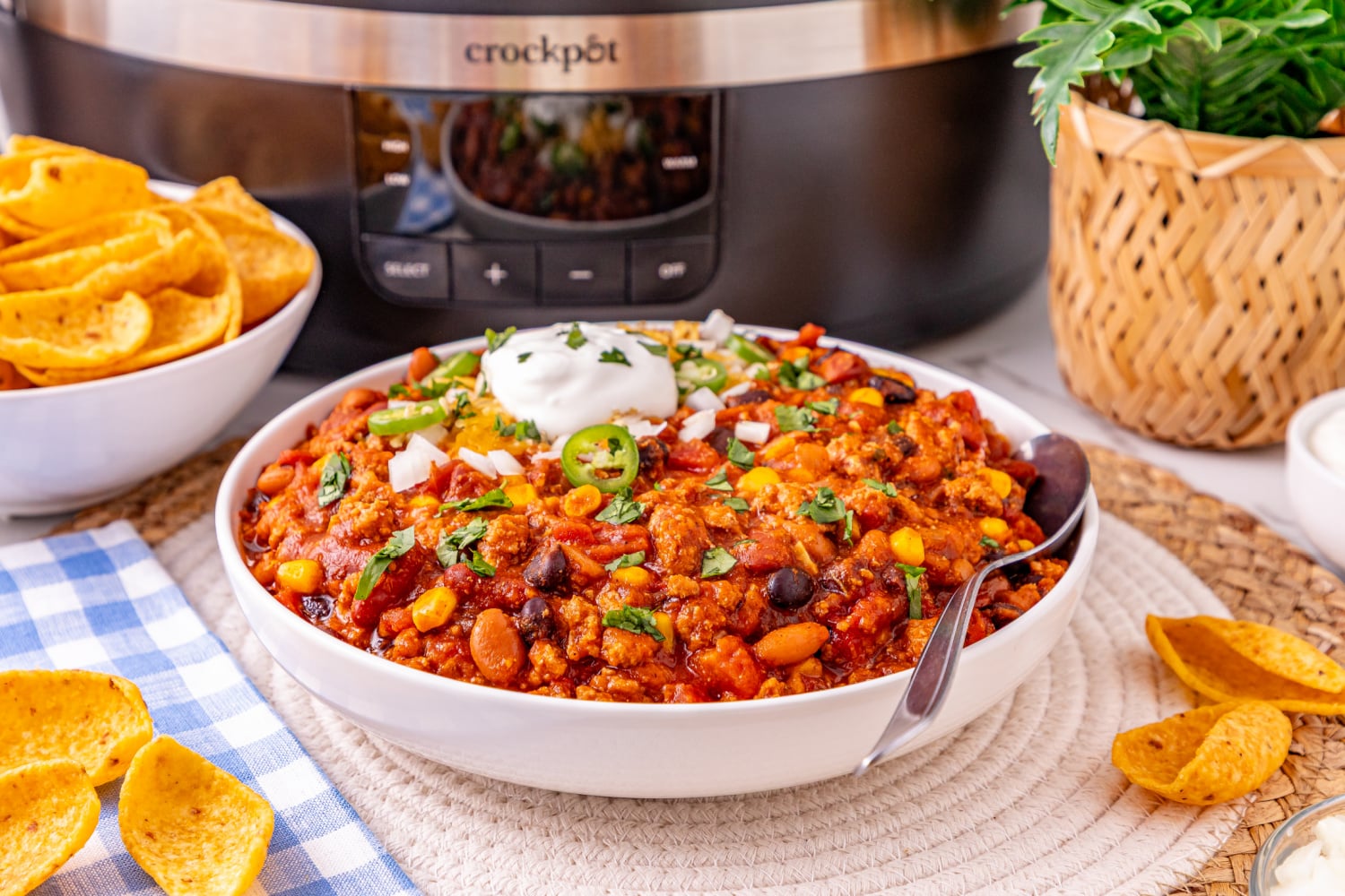 Slow Cooker Ground Turkey Chili in a bowl