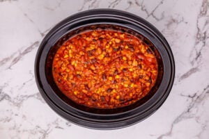 Slow Cooker Ground Turkey Chili in a crockpot