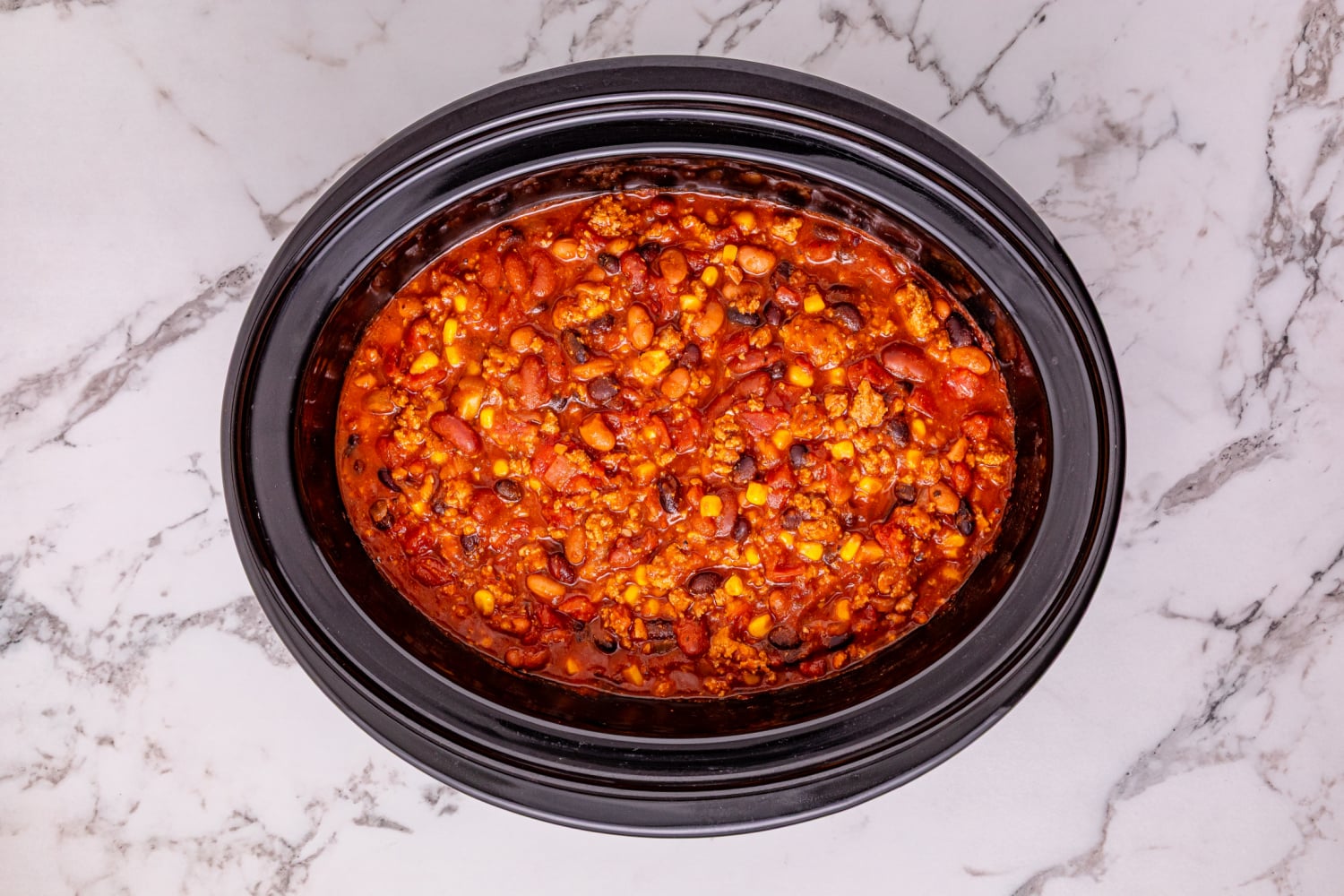 Slow Cooker Ground Turkey Chili in a crockpot