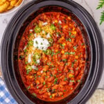Slow Cooker Ground Turkey Chili in a crockpot