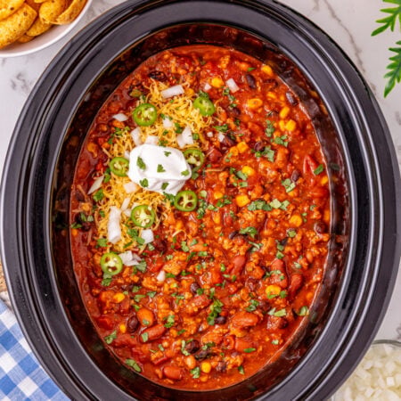 Slow Cooker Ground Turkey Chili in a crockpot