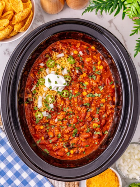 Slow Cooker Ground Turkey Chili in a crockpot