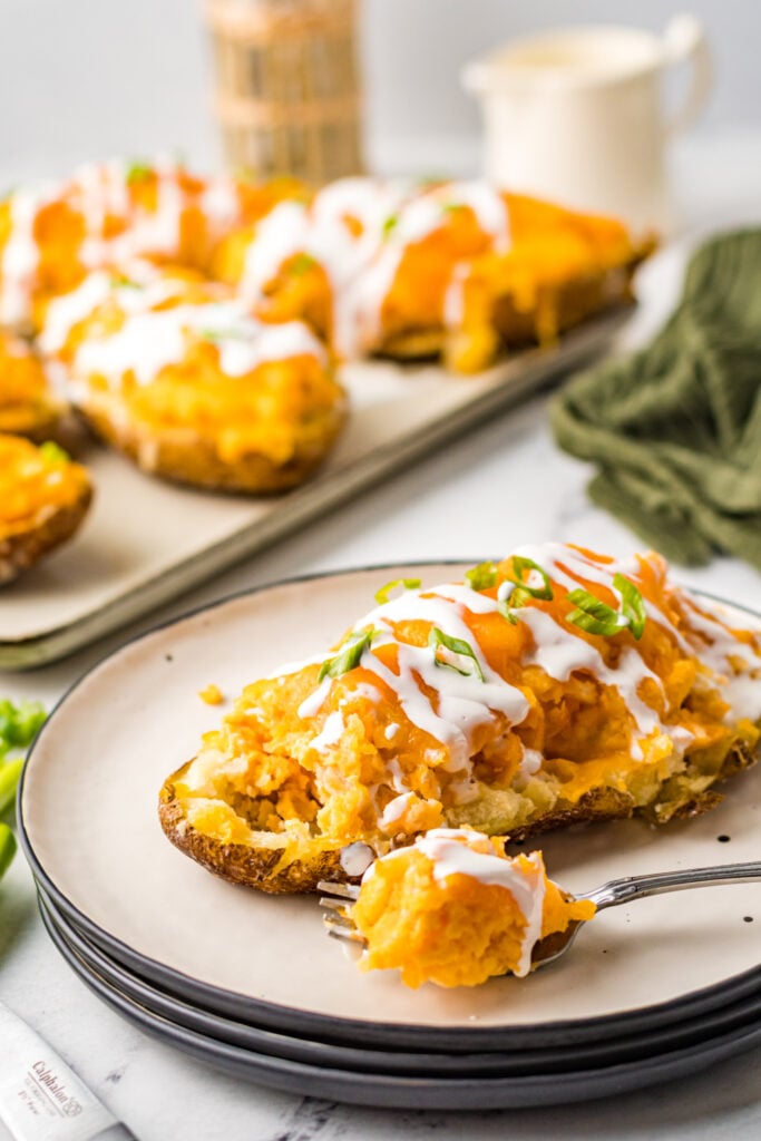 Buffalo Chicken Stuffed Potato on a plate