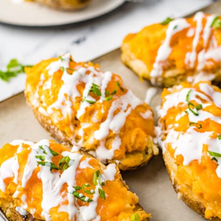 Buffalo Chicken Stuffed Potatoes on a platter