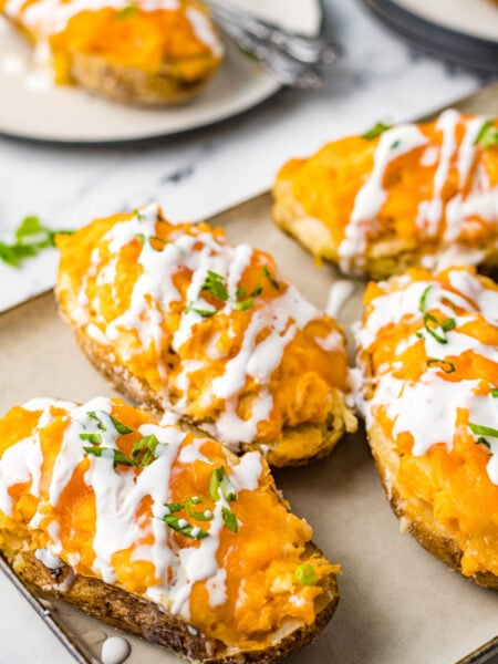 Buffalo Chicken Stuffed Potatoes on a platter