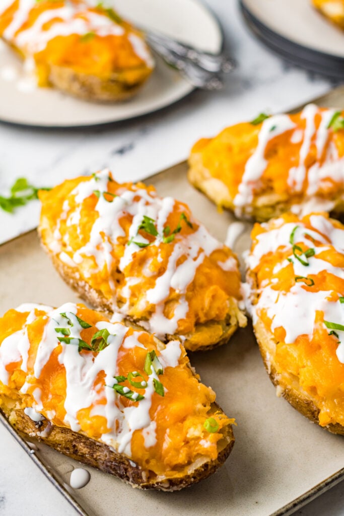 Buffalo Chicken Stuffed Potatoes on a platter