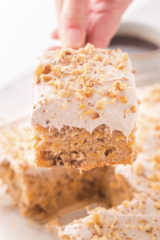 serving a piece of butternut squash cake