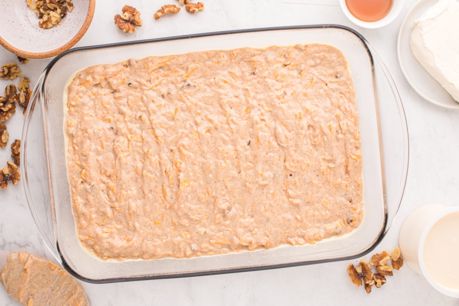 cake batter in baking dish