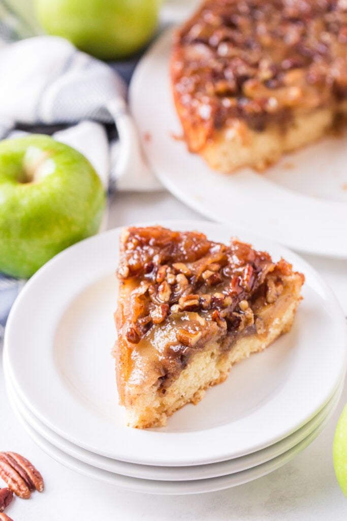 Caramel Apple Upside Down Cake on a plate