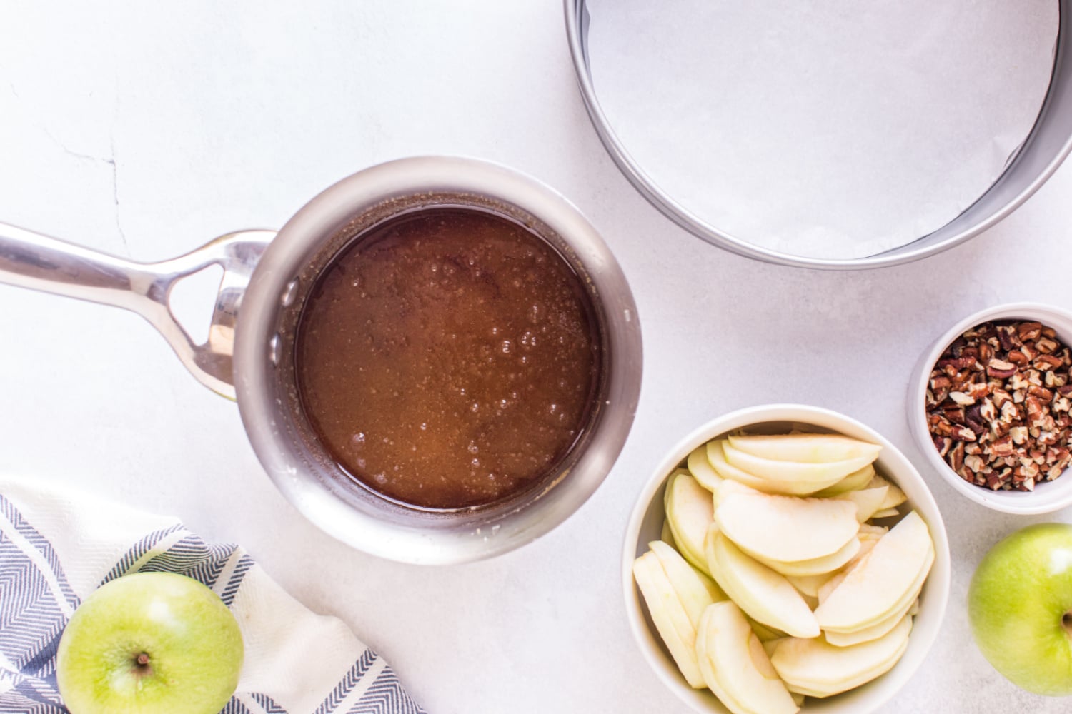 melted butter and sugar in a pan