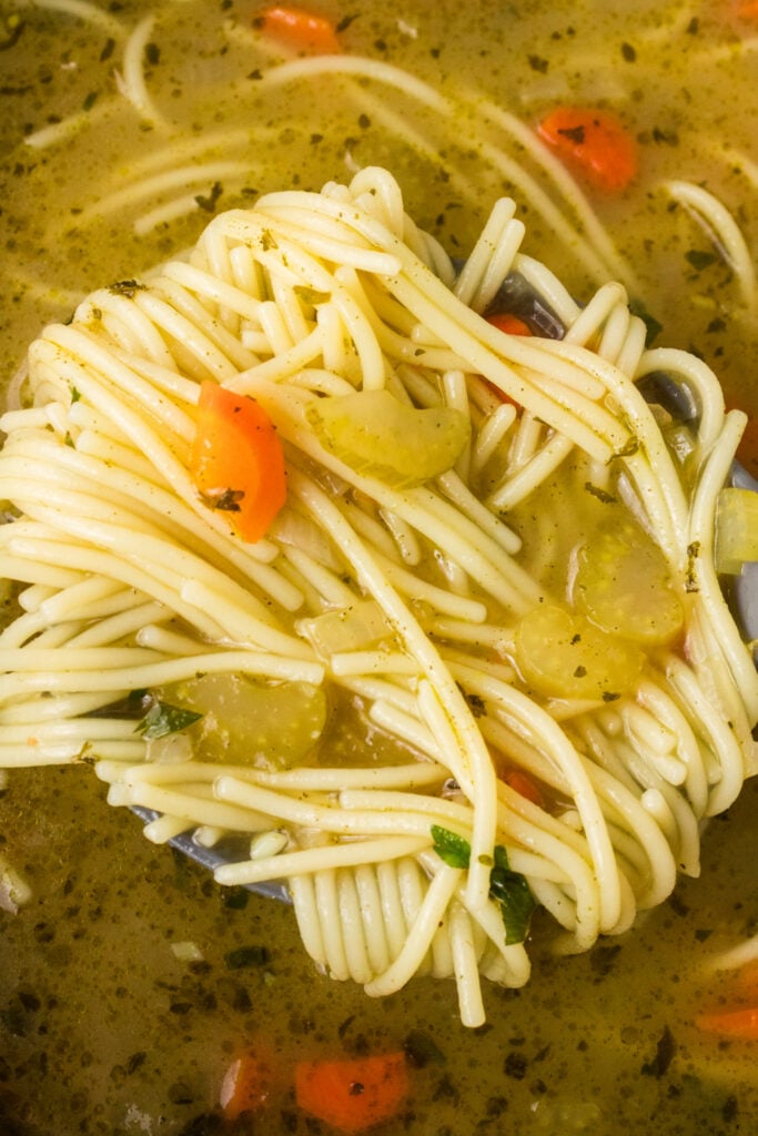 Classic Vegetable Noodle Soup in a pot