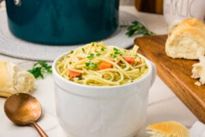 Classic Vegetable Noodle Soup in a small bowl