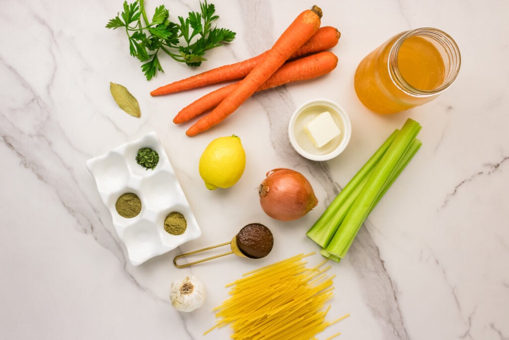 ingredients for Classic Vegetable Noodle Soup