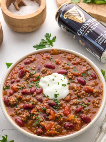 Guinness Chili in a bowl