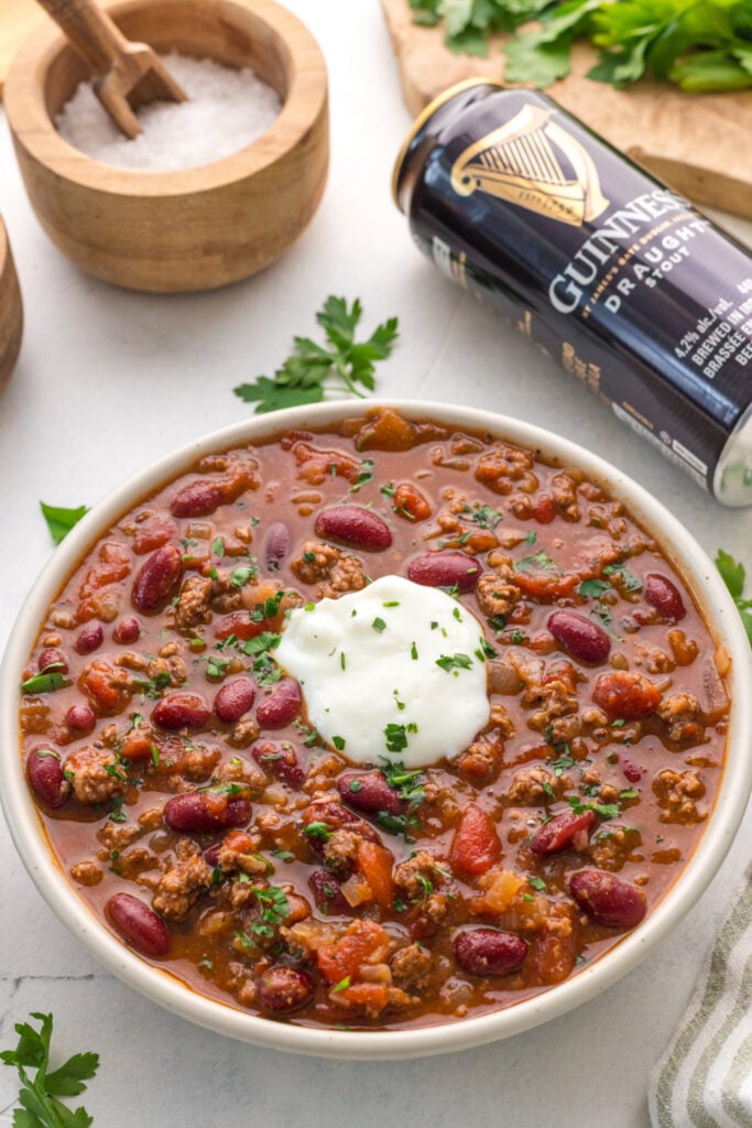 Guinness Chili in a bowl