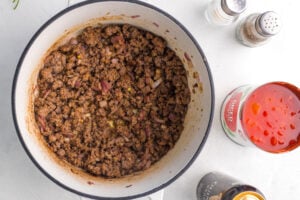 browned beef in a pot