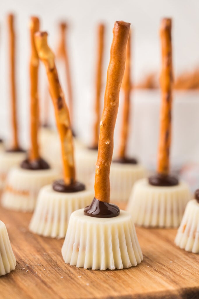 Halloween Witch Broom Snacks on a cutting board