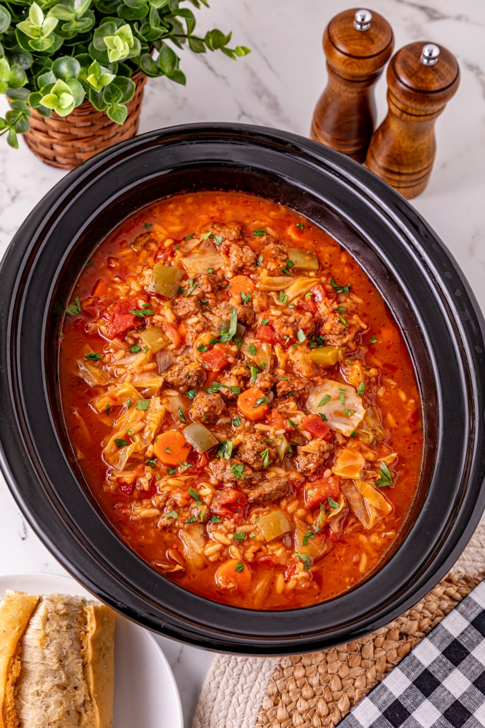 Slow Cooker Cabbage Roll Soup in the slow cooker