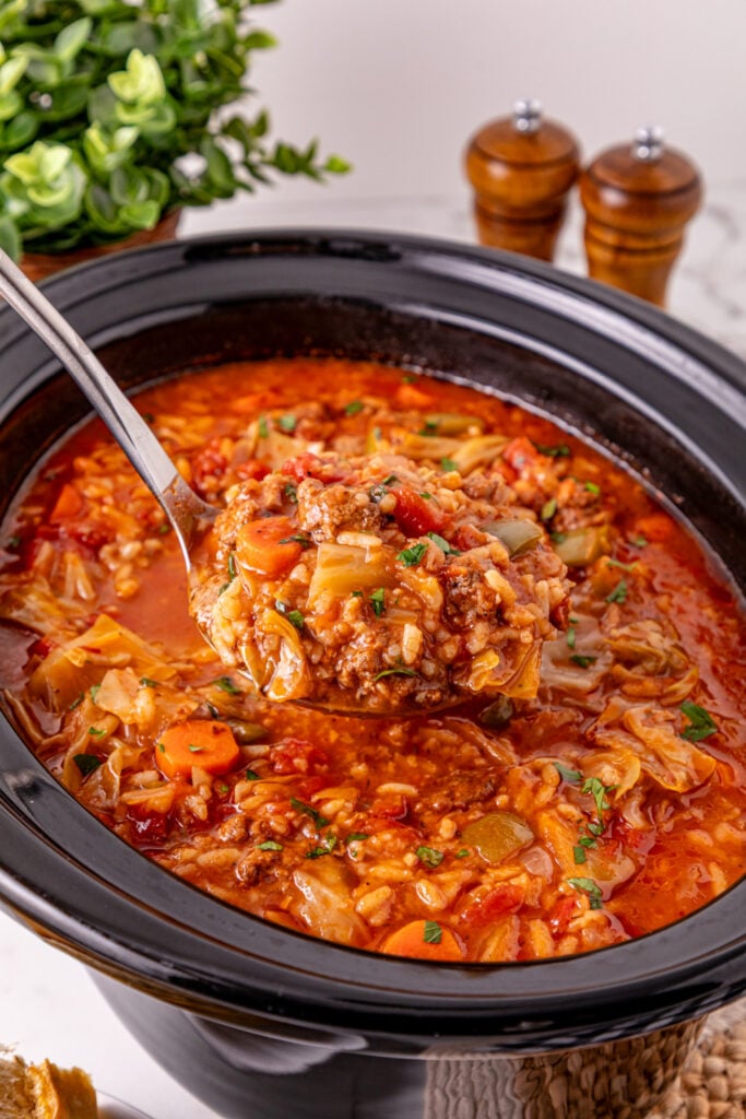 Slow Cooker Cabbage Roll Soup in a slow cooker