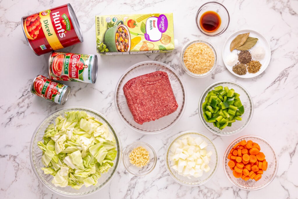 ingredients for Slow Cooker Cabbage Roll Soup